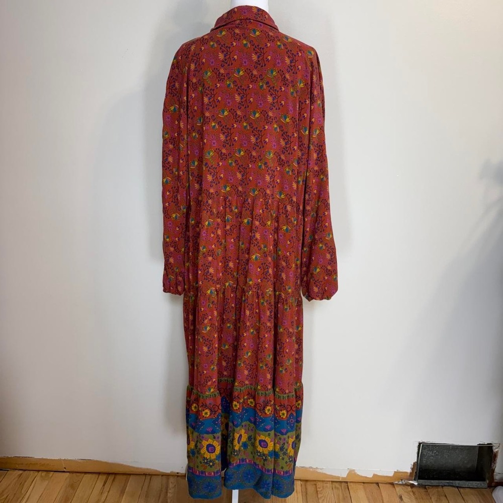 Rust Floral Long-Sleeve Button Front Maxi Dress - Picture 3 of 8